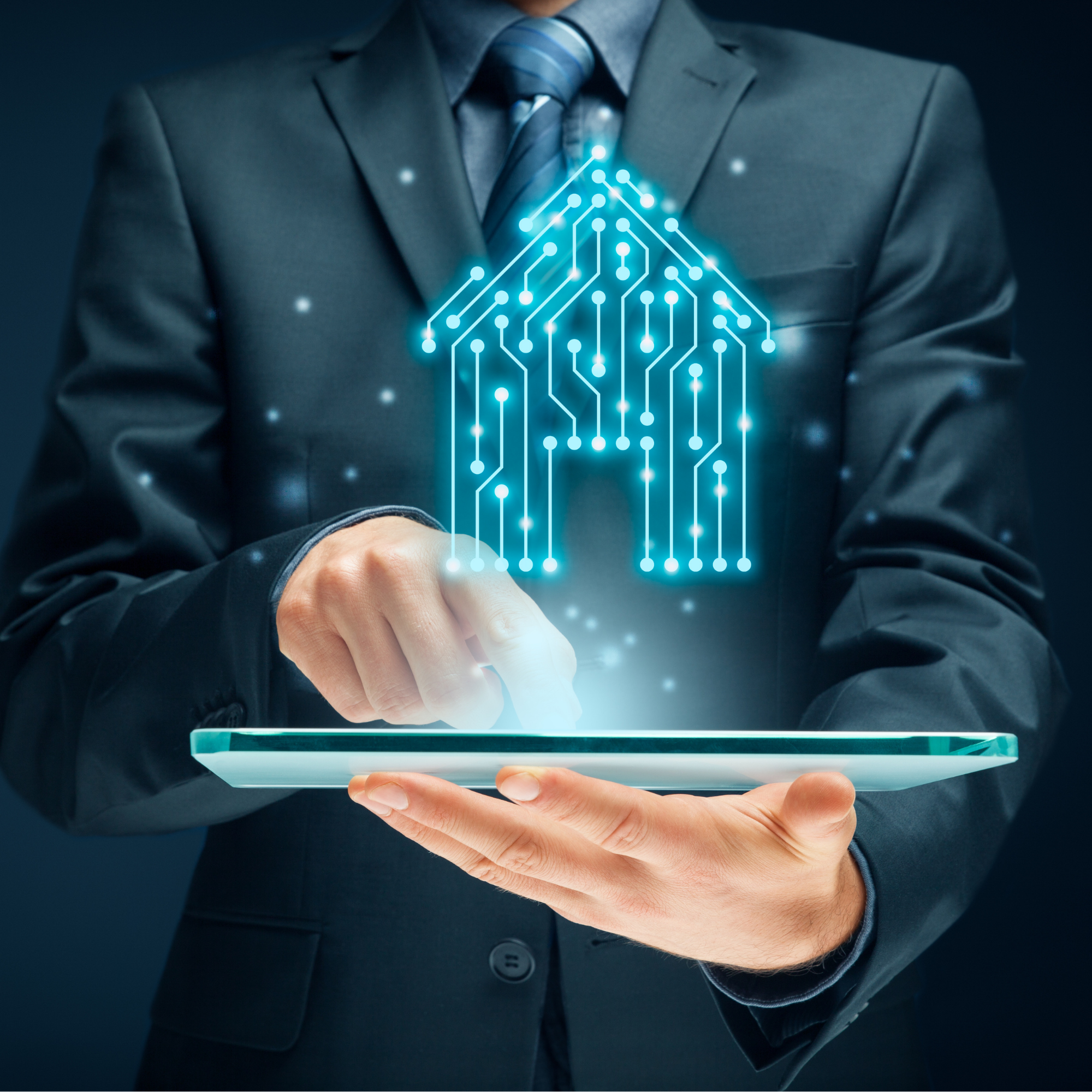 Zakelijke visual met digitaal huis-icoon voor slimme techniek